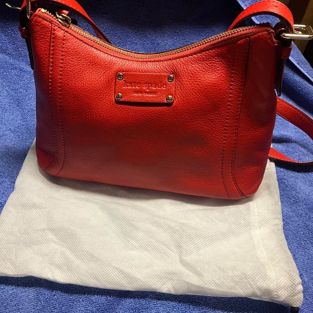Kate Spade Red Leather Shoulder Bag with Tassel Zipper